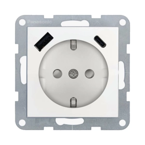 MECANISM PRIZA SCHUKO CU PROTECTIE PENTRU COPII SI PORTURI USB TIP A SI C CU TEHNOLOGIE QUICK CHARGE PANASONIC KARRE PLUS 55 ALB