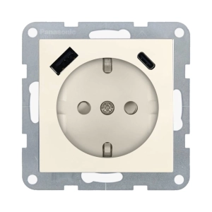 MECANISM PRIZA SCHUKO CU PROTECTIE PENTRU COPII SI PORTURI USB TIP A SI C CU TEHNOLOGIE QUICK CHARGE PANASONIC KARRE PLUS 55 BEJ