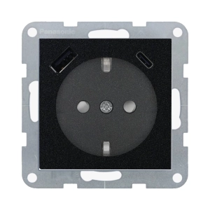 MECANISM PRIZA SCHUKO CU PROTECTIE PENTRU COPII SI PORTURI USB TIP A SI C CU TEHNOLOGIE QUICK CHARGE PANASONIC KARRE PLUS 55 NEG