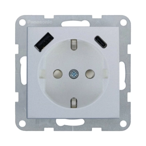 MECANISM PRIZA SCHUKO CU PROTECTIE PENTRU COPII SI PORTURI USB TIP A SI C CU TEHNOLOGIE QUICK PANASONIC CHARGE KARRE PLUS 55 SIL