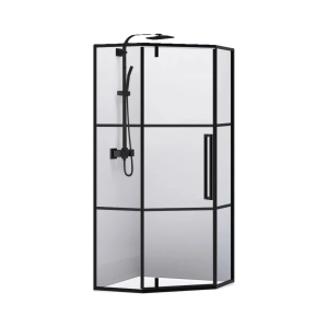PARAVAN DUS 80X80X200XPENTAGONAL PROFIL NEGRU GEAM 6MM