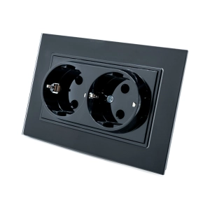 SPN1464B PRIZA DUBLA NEGRU CU RAME STICLA